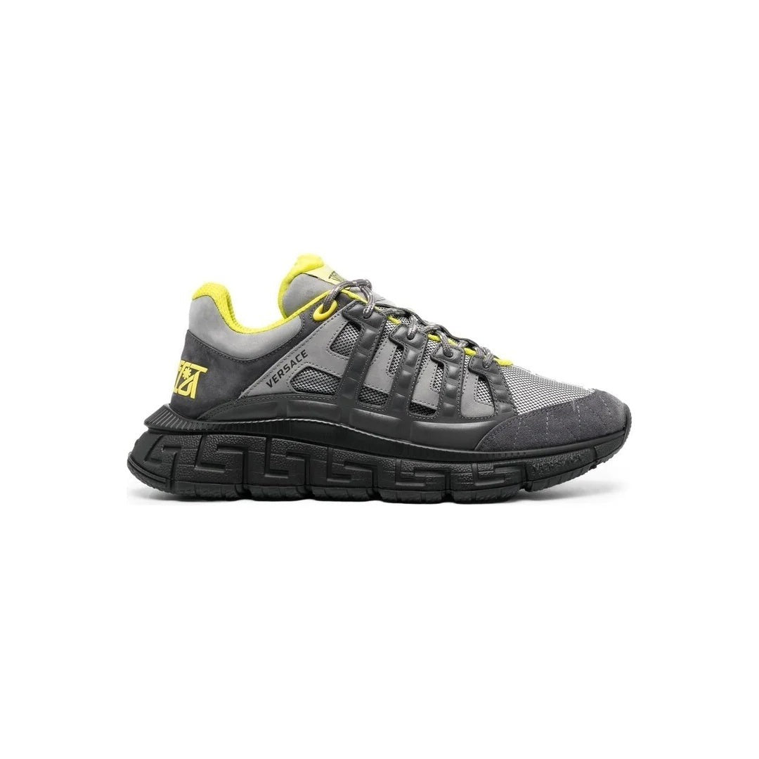 Versace Leather And Canvas Trigreca Sneakers - Grey/Yellow