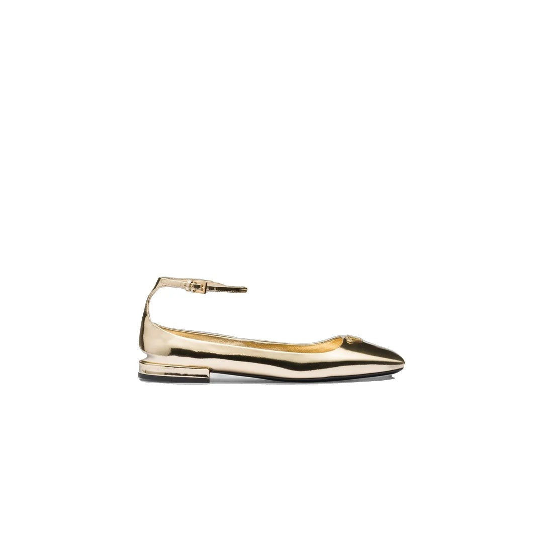 Prada Brushed Leather Ballerinas - Gold