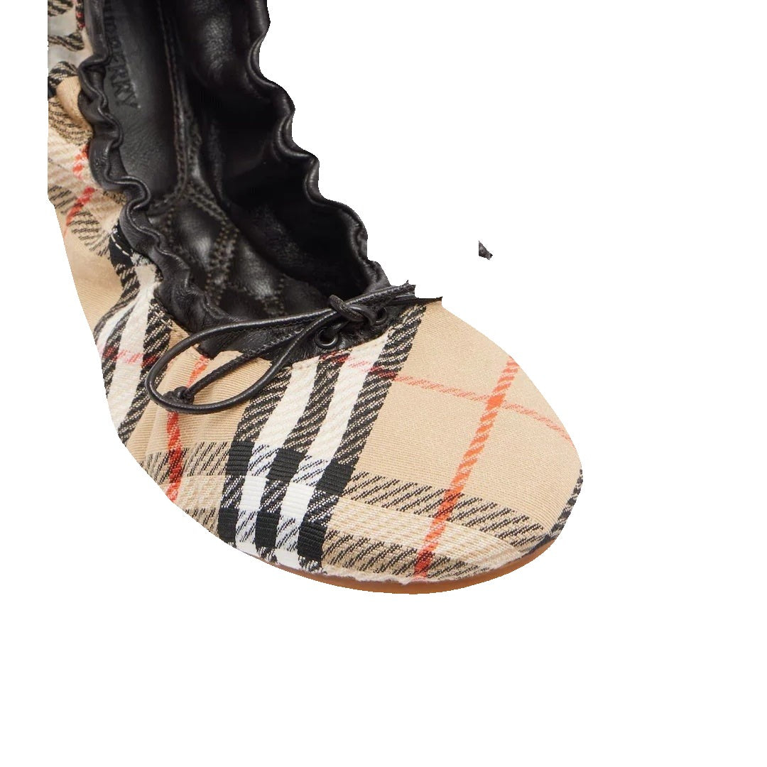 Burberry Fawn Leather Loafer Ballerina Flats Nutmeg - Beige Check