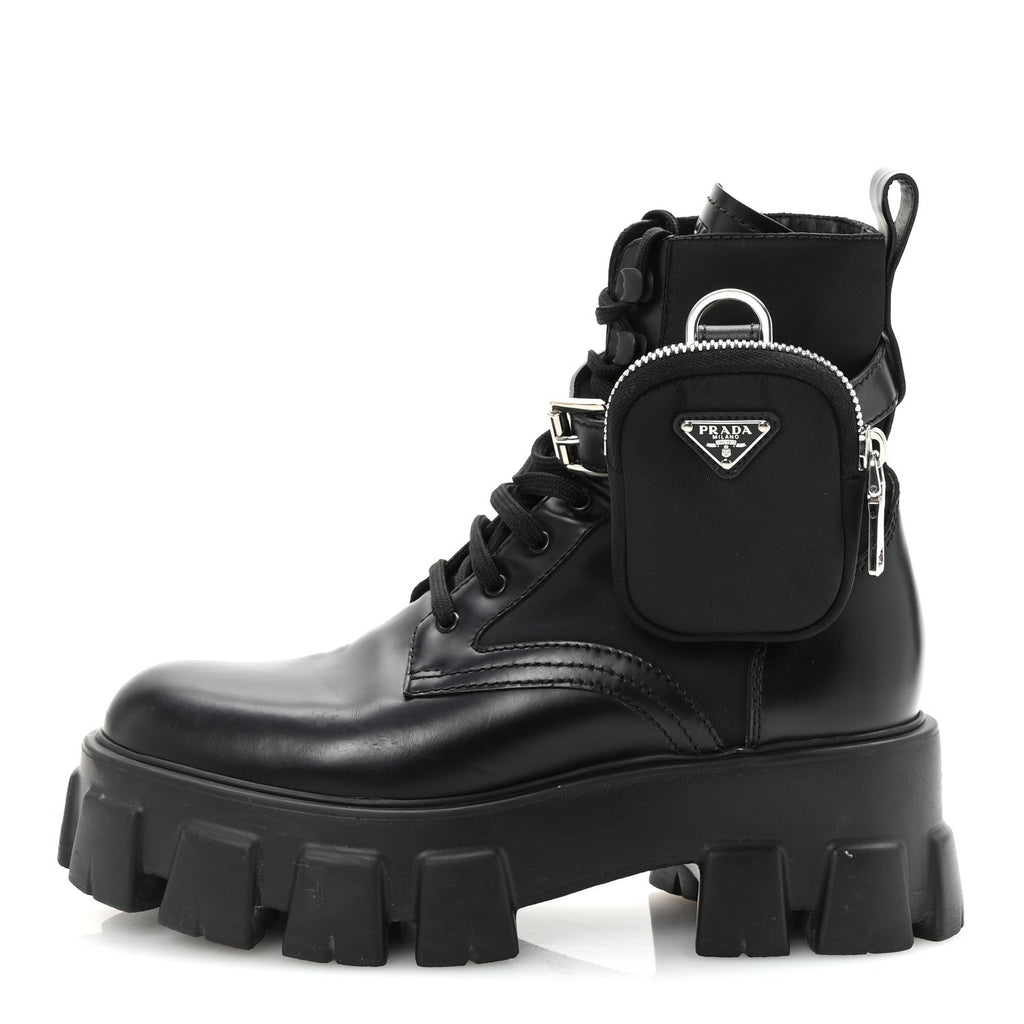 PRADA MONOLITH NYLON POUCH POCKET BOOTS BLACK
