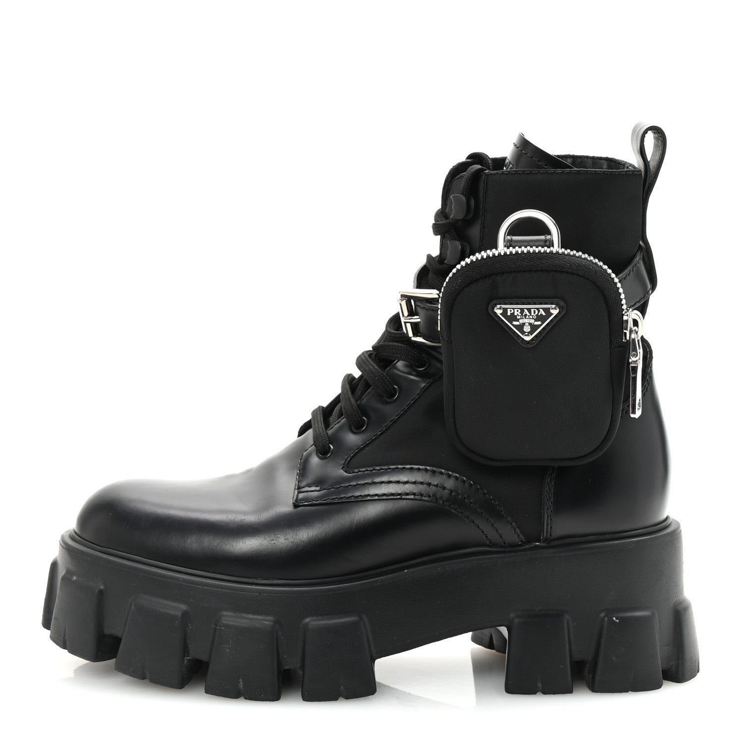 PRADA MONOLITH NYLON POUCH POCKET BOOTS BLACK