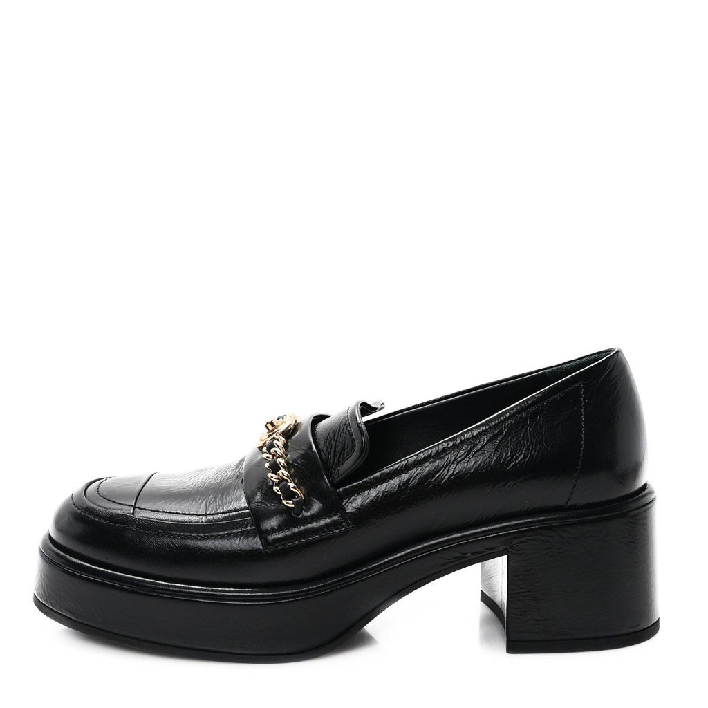 CHANEL 24A CC LOGO LOAFER/MOCCASINS SHINY CALFSKIN BLACK