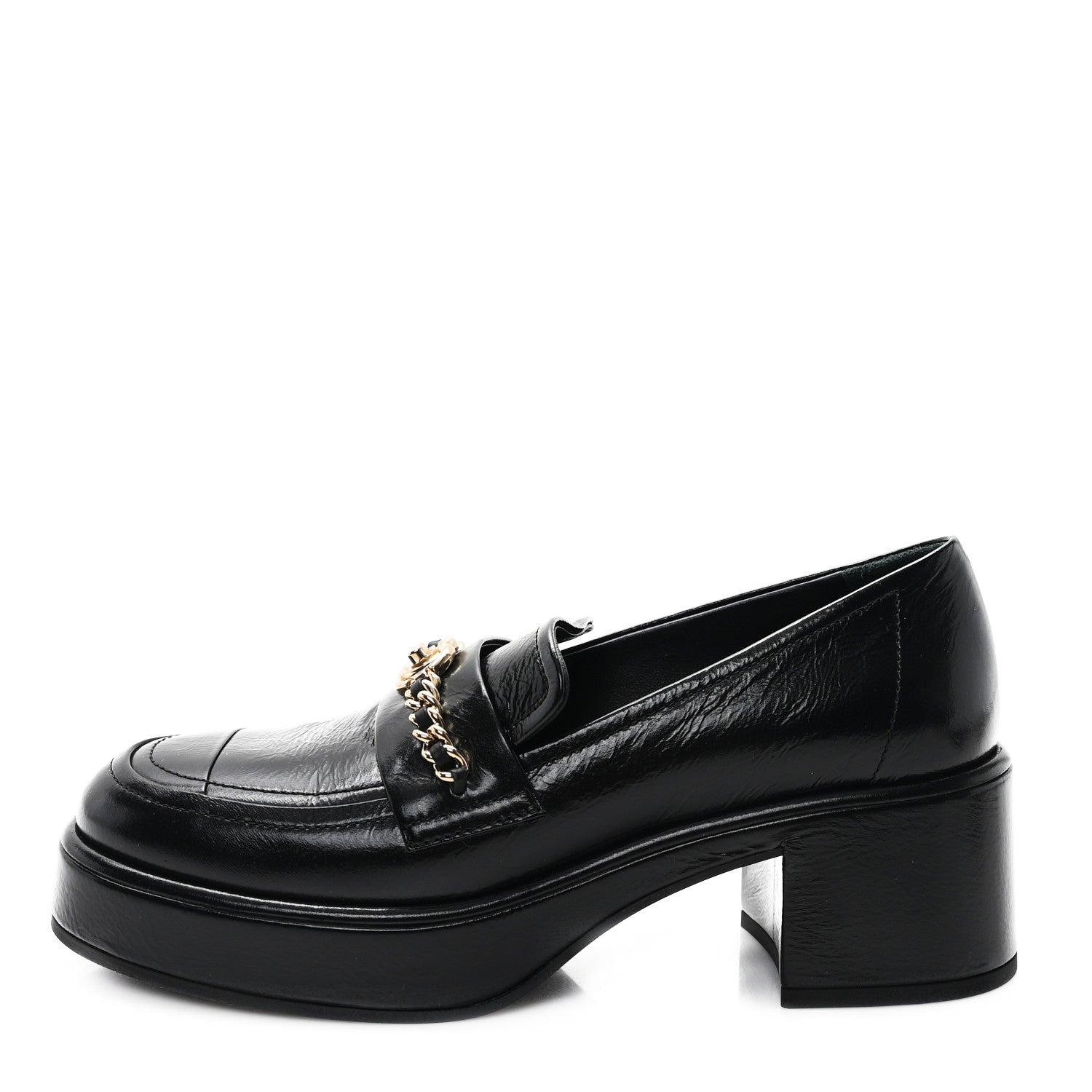 CHANEL 24A CC LOGO LOAFER/MOCCASINS SHINY CALFSKIN BLACK