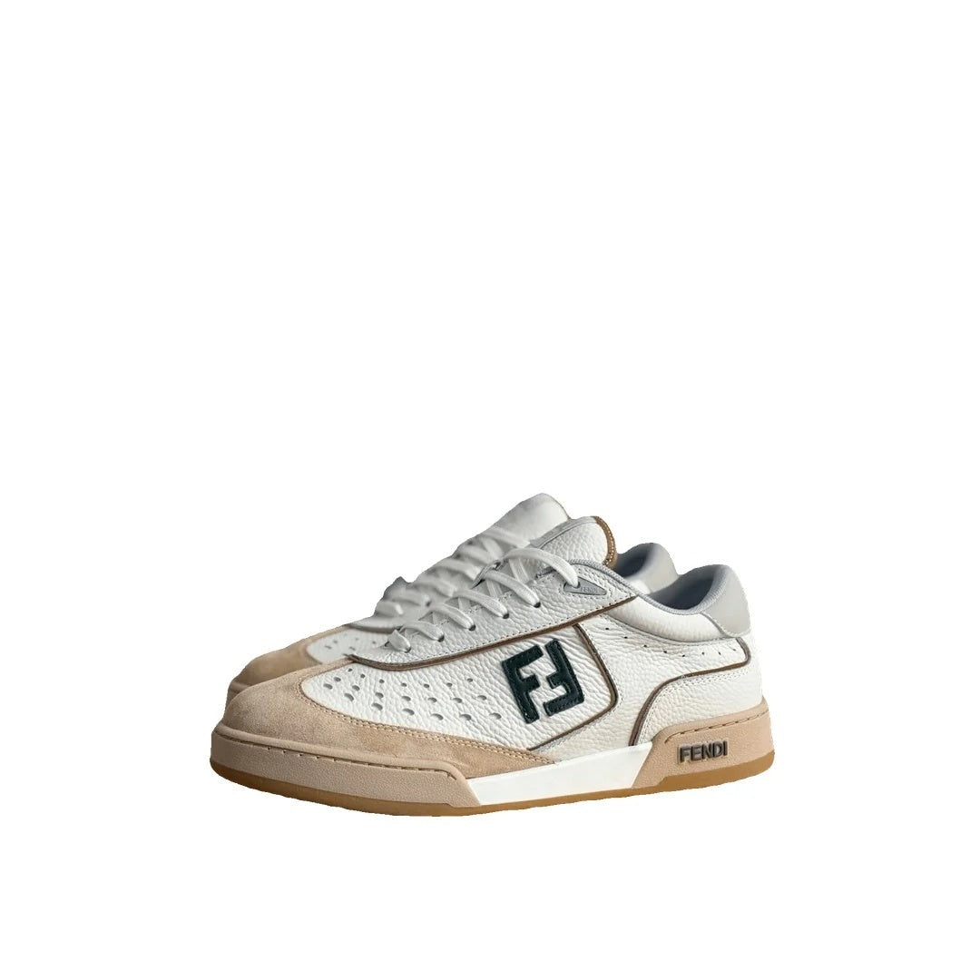 Fendi Match FF Leather Low-Top Sneakers - White/Beige