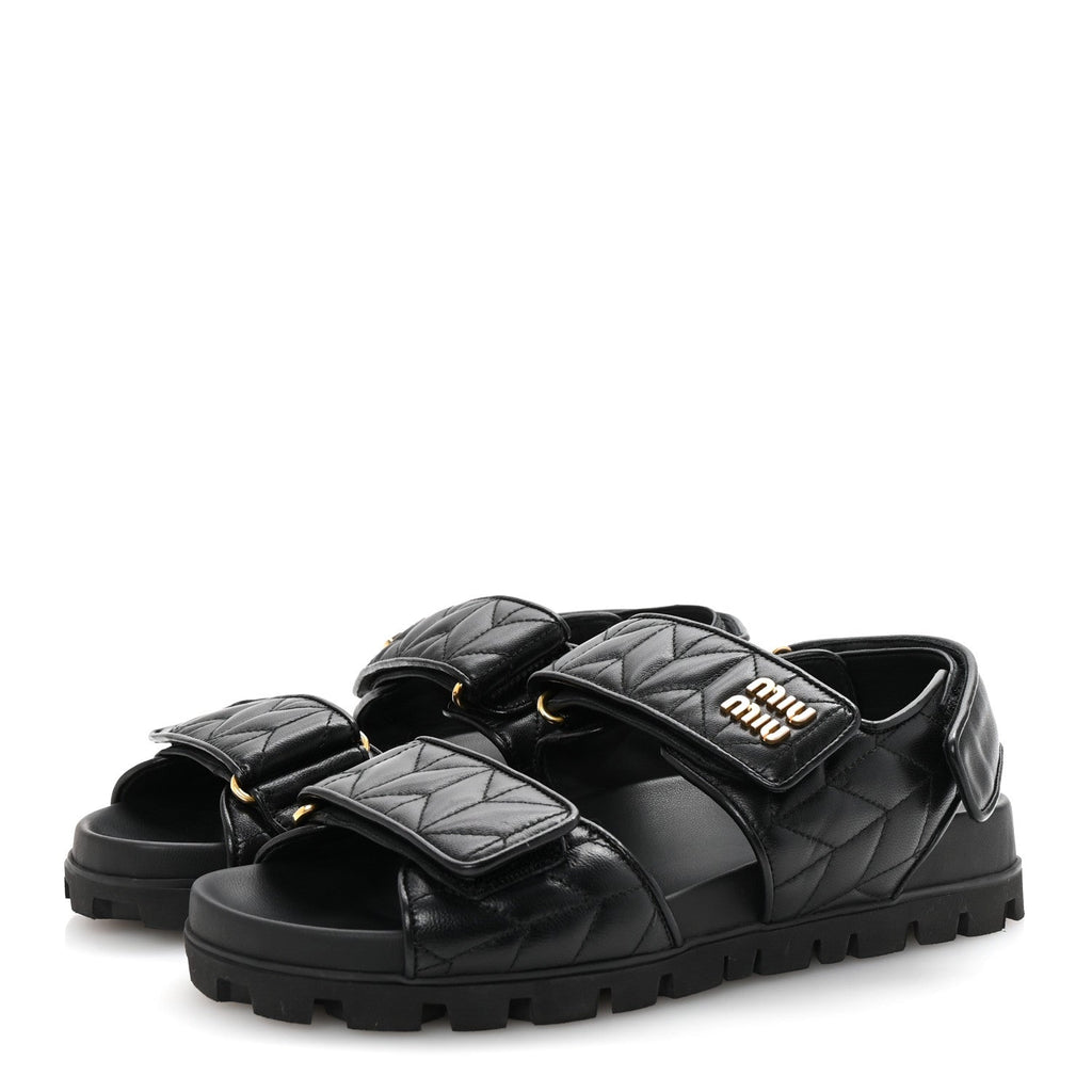 MIU MIU NAPPA MATELASSE SPORTY SANDAL BLACK