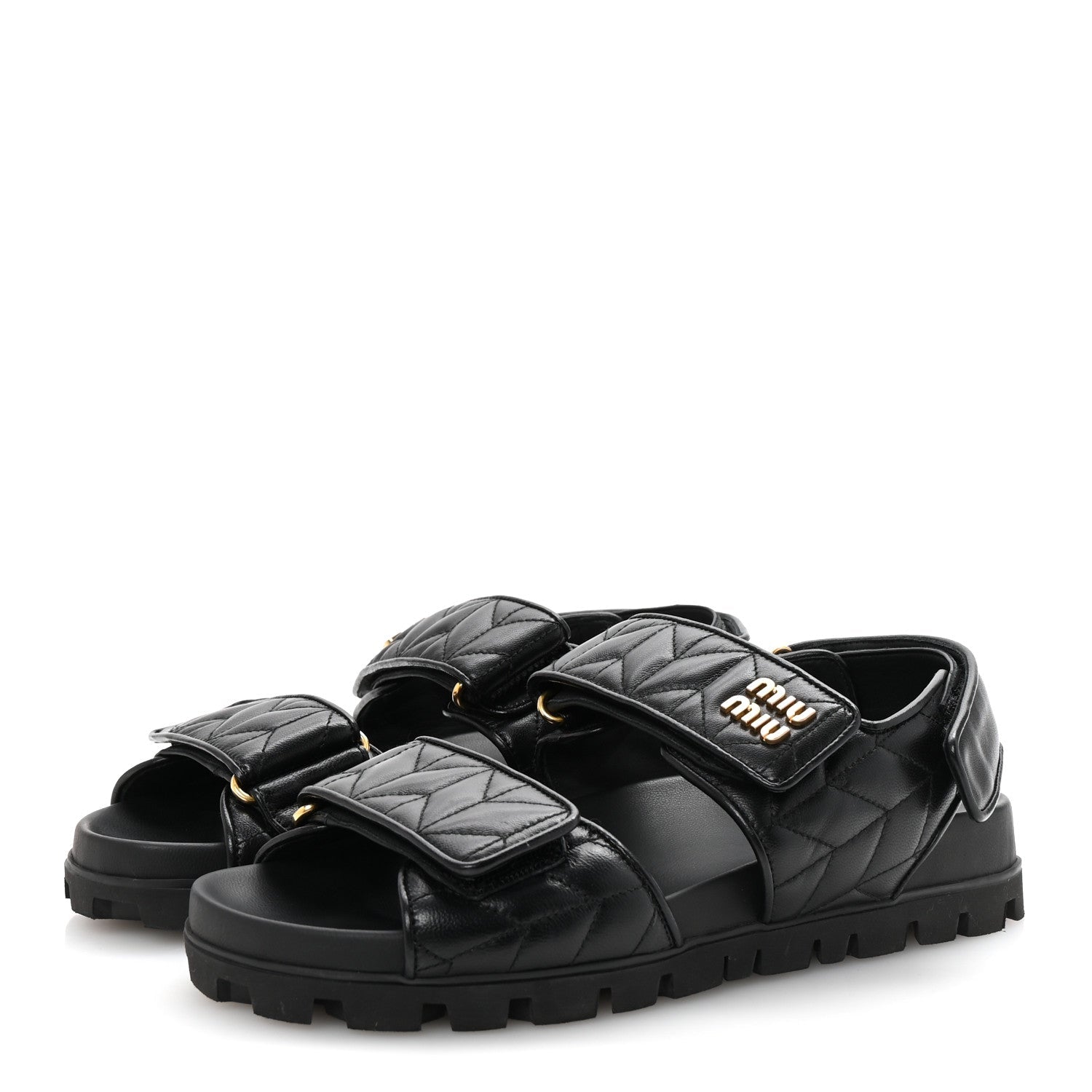 MIU MIU NAPPA MATELASSE SPORTY SANDAL BLACK