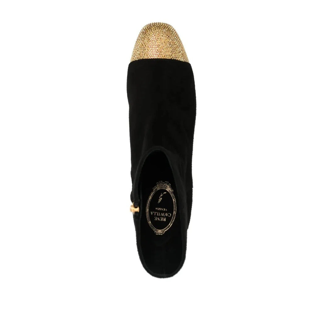 René Caovilla 45mm Rhinestone Suede Boot - Gold
