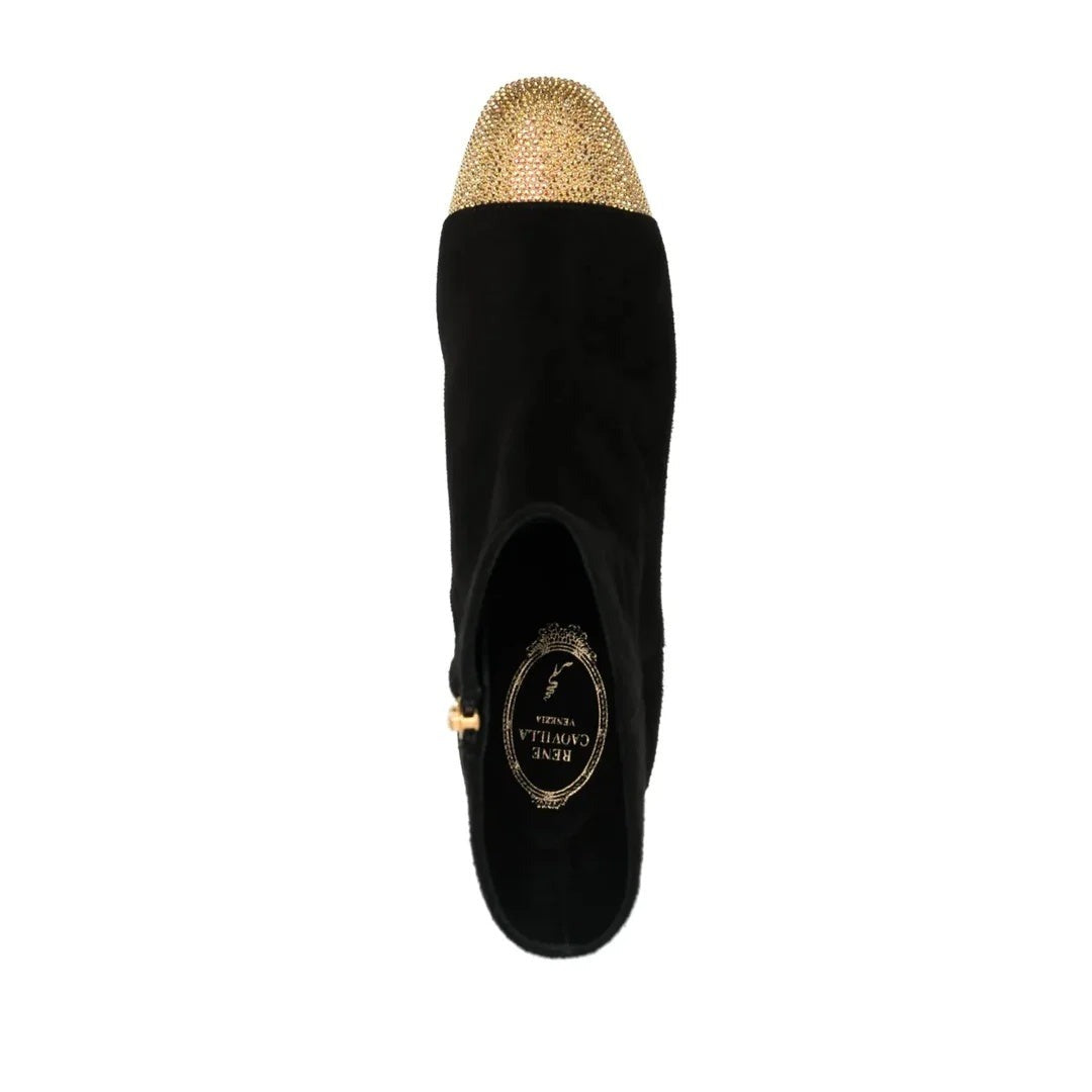 René Caovilla 45mm Rhinestone Suede Boot - Gold