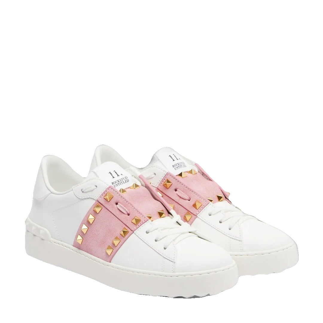 Valentino Garavani Rockstud Stud Leather Sneakers - Pink/White