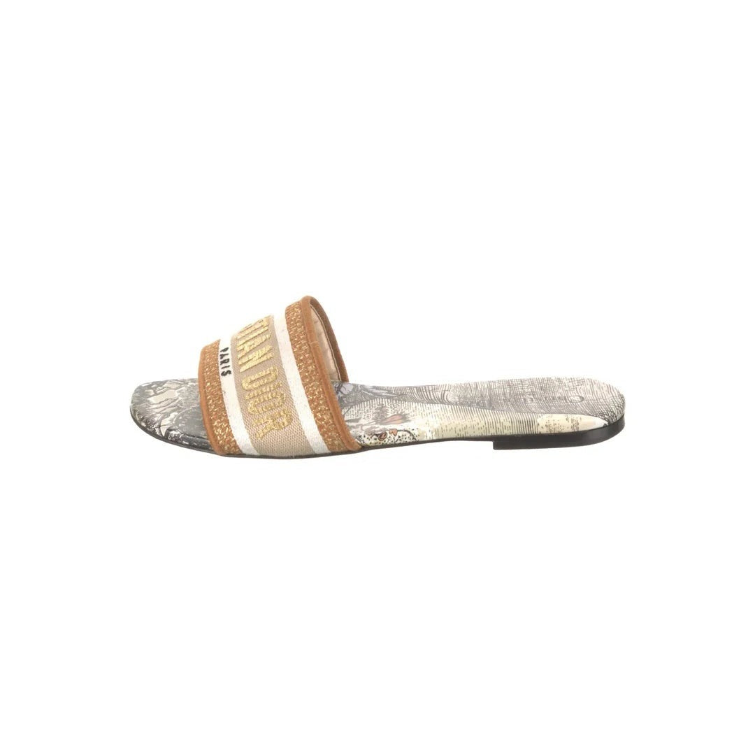 Christian Dior Dway Miss Dior Flat Slide Sandals Azure Pale - Tan/Beige