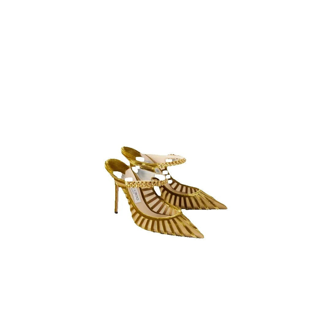 Jimmy Choo Bing 100 Crystal-Embellished Velvet Mules - Gold