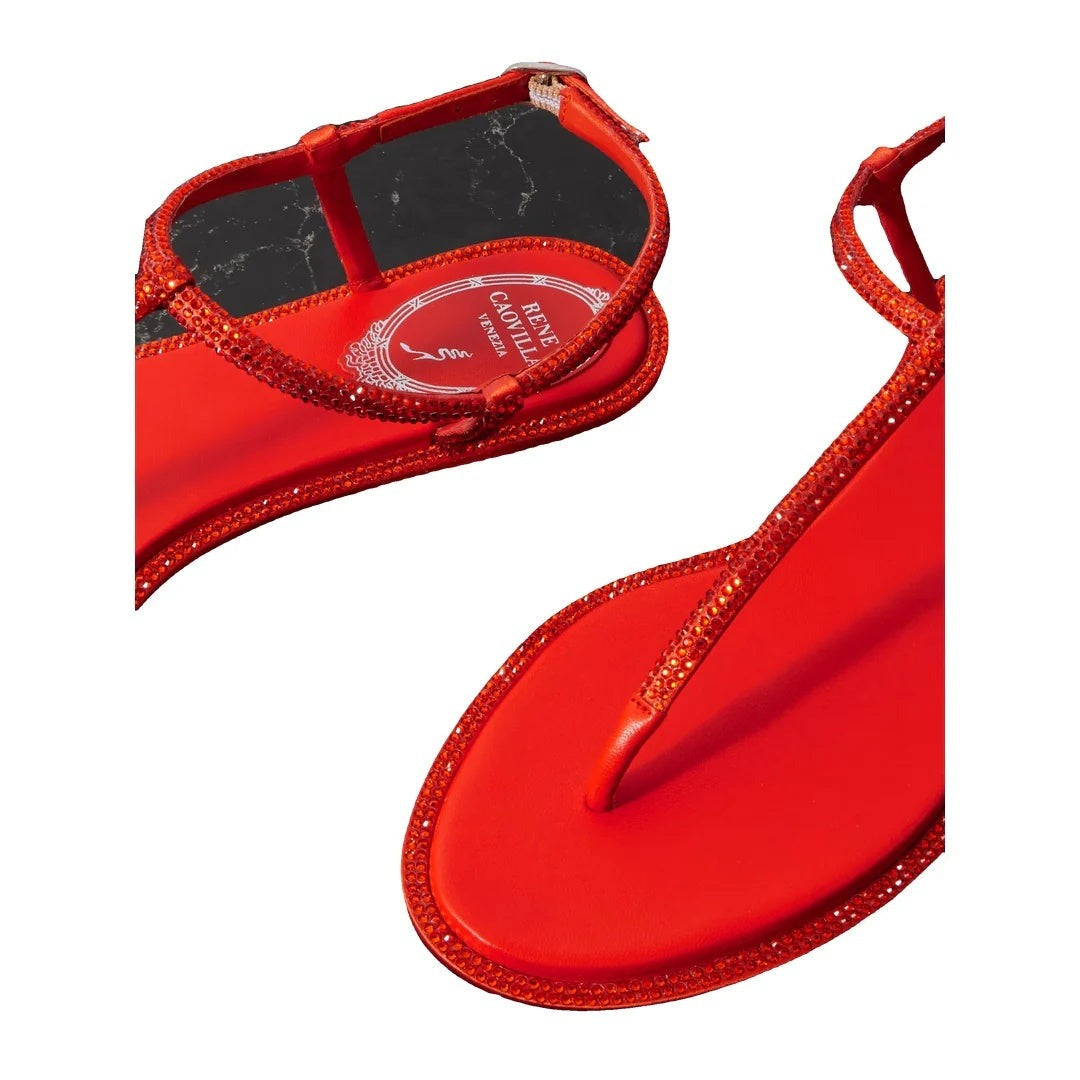 René Caovilla Diana 10 Crystal Flat Sandal - Red