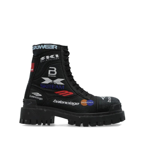 Balenciaga Low Strike Combat Boots - Black with multi-color logos