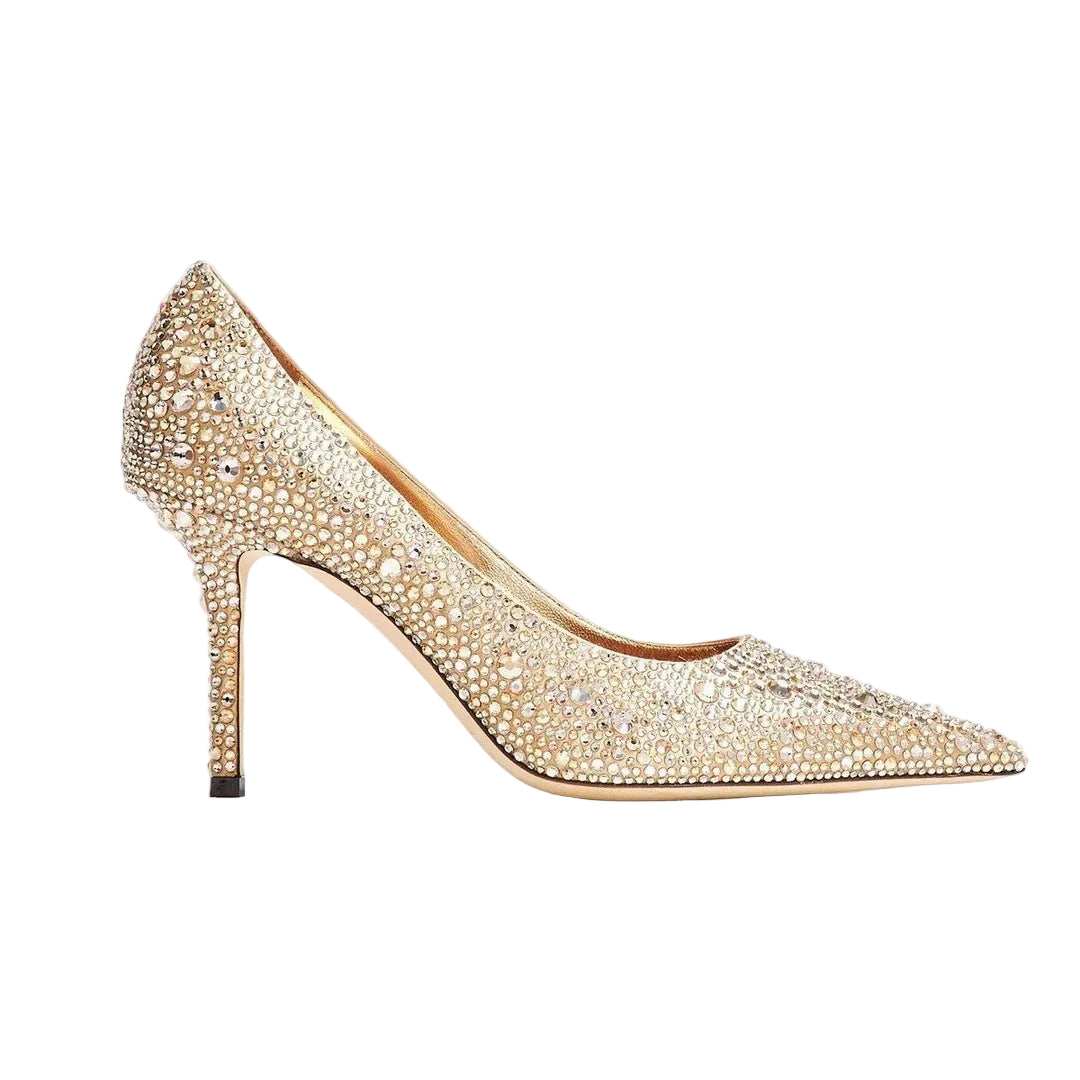 Jimmy Choo Love 85 Pointed-Toe Pumps - Gold with crystals