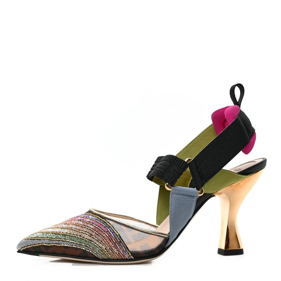Fendi FF Technical Mesh Colibri Low Heel Ankle Boot Black - Multicolor/Brown