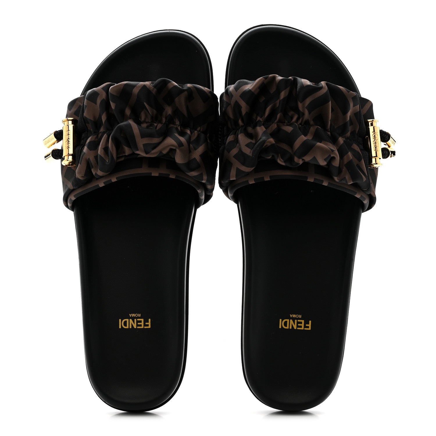 FENDI FEEL SATIN SLIDE SANDALS BLACK & WHITE