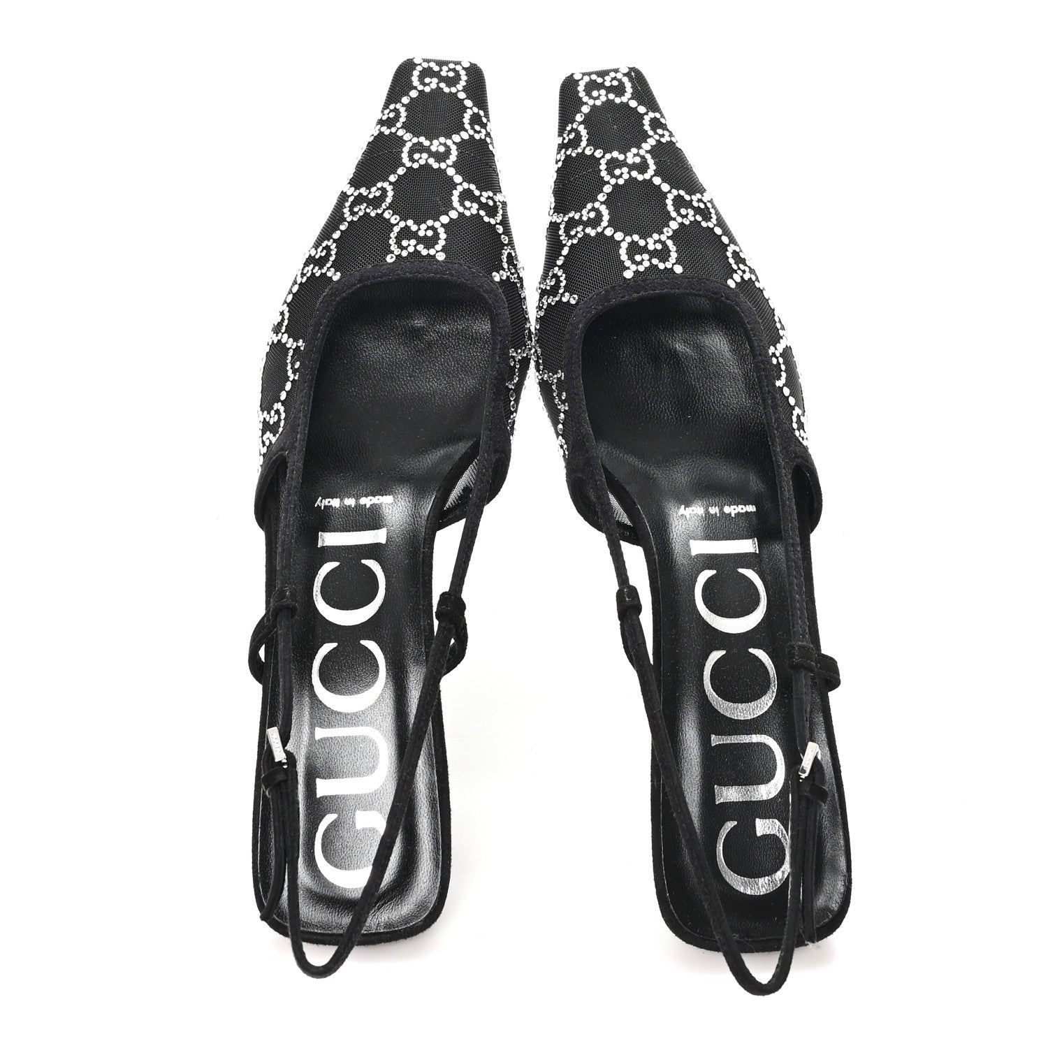 GUCCI CRYSTAL GG MONOGRAM SLINGBACK PUMPS BLACK