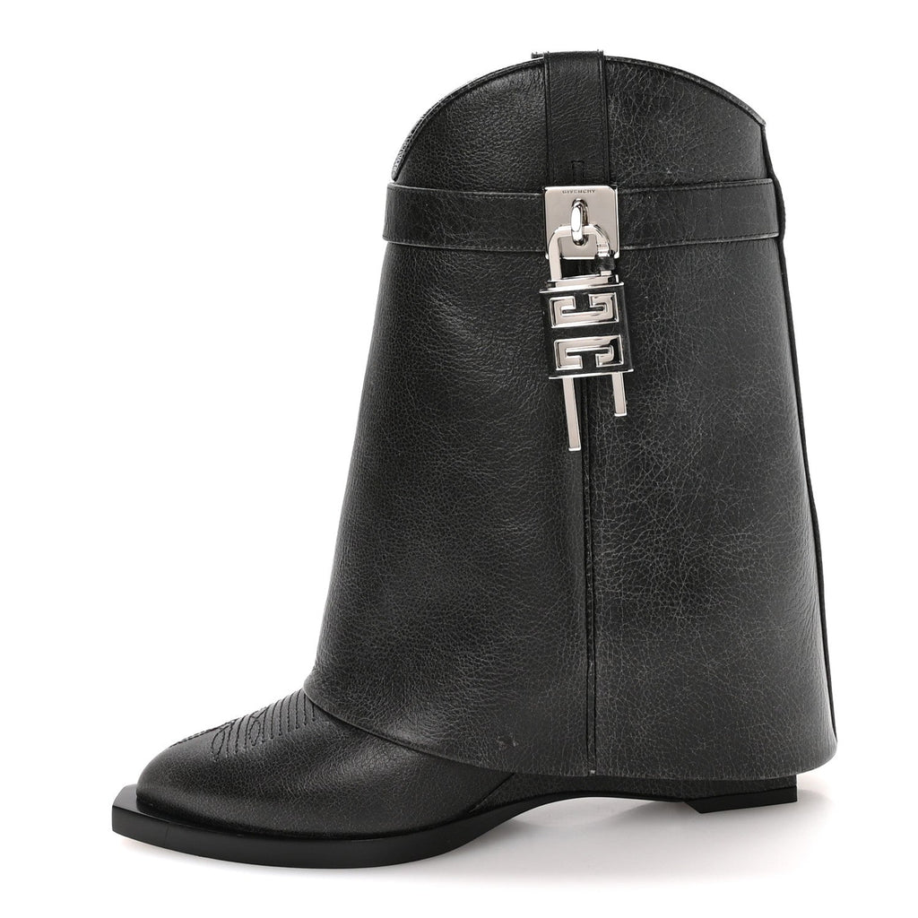 GIVENCHY AGED CALFSKIN COWBOY SHARK LOCK HIGH BOOT BLACK