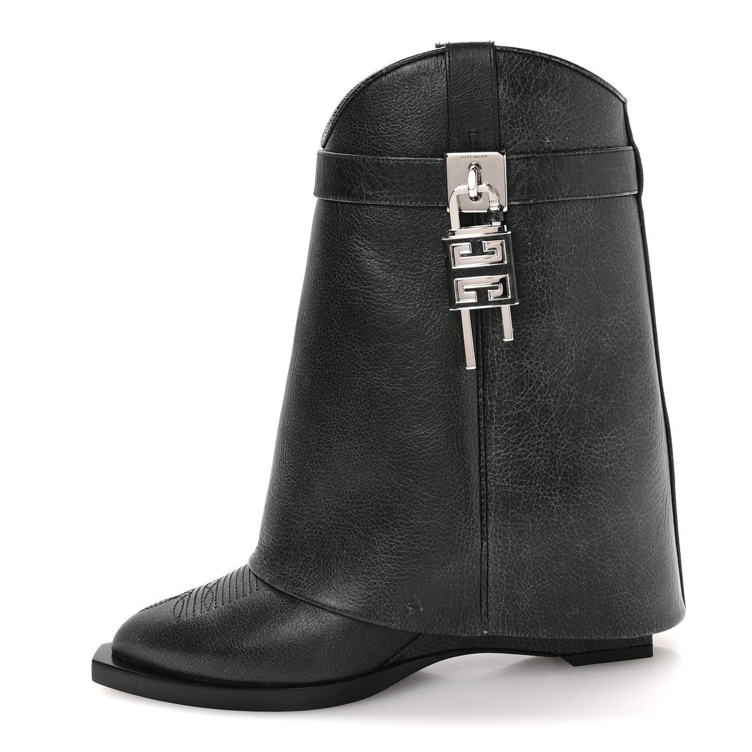 GIVENCHY AGED CALFSKIN COWBOY SHARK LOCK HIGH BOOT BLACK