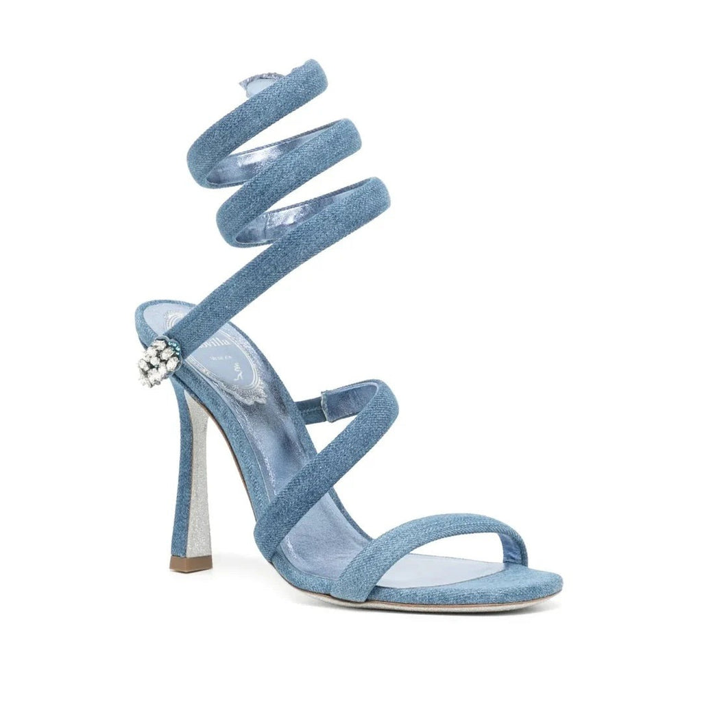 René Caovilla Eden Cerulean Sandal 100 - Blue (denim)
