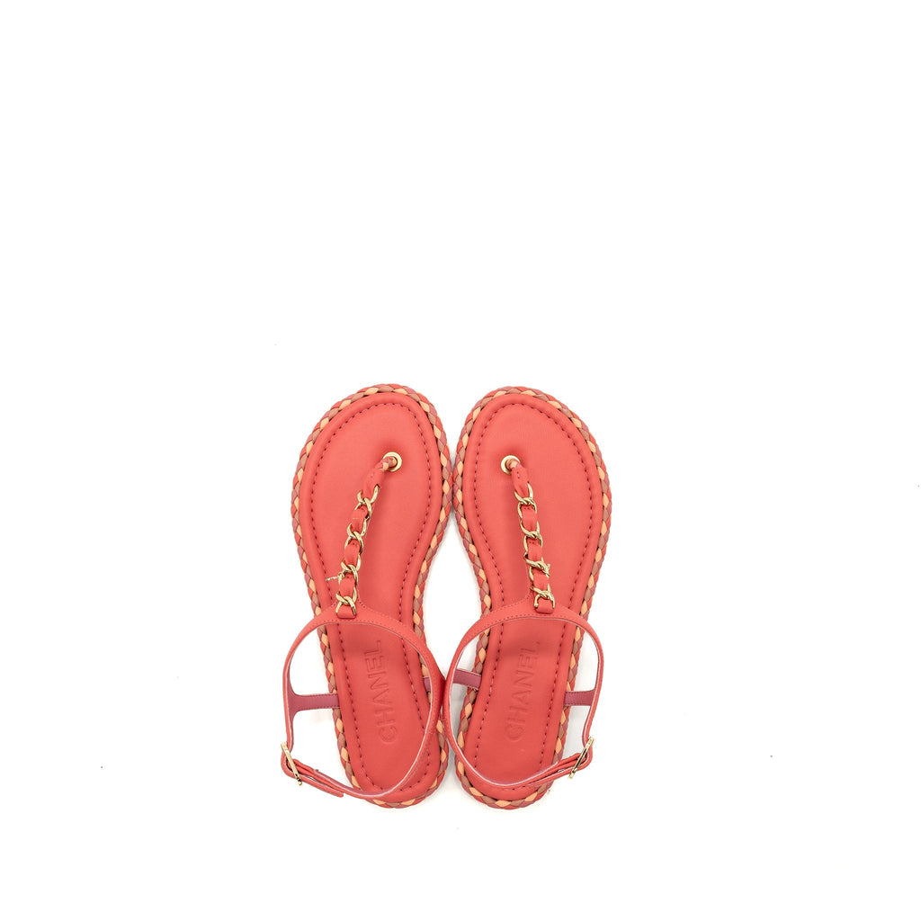 CHANEL LEATHER CHAIN SANDALS PINK/ MULTICOLOUR LGHW