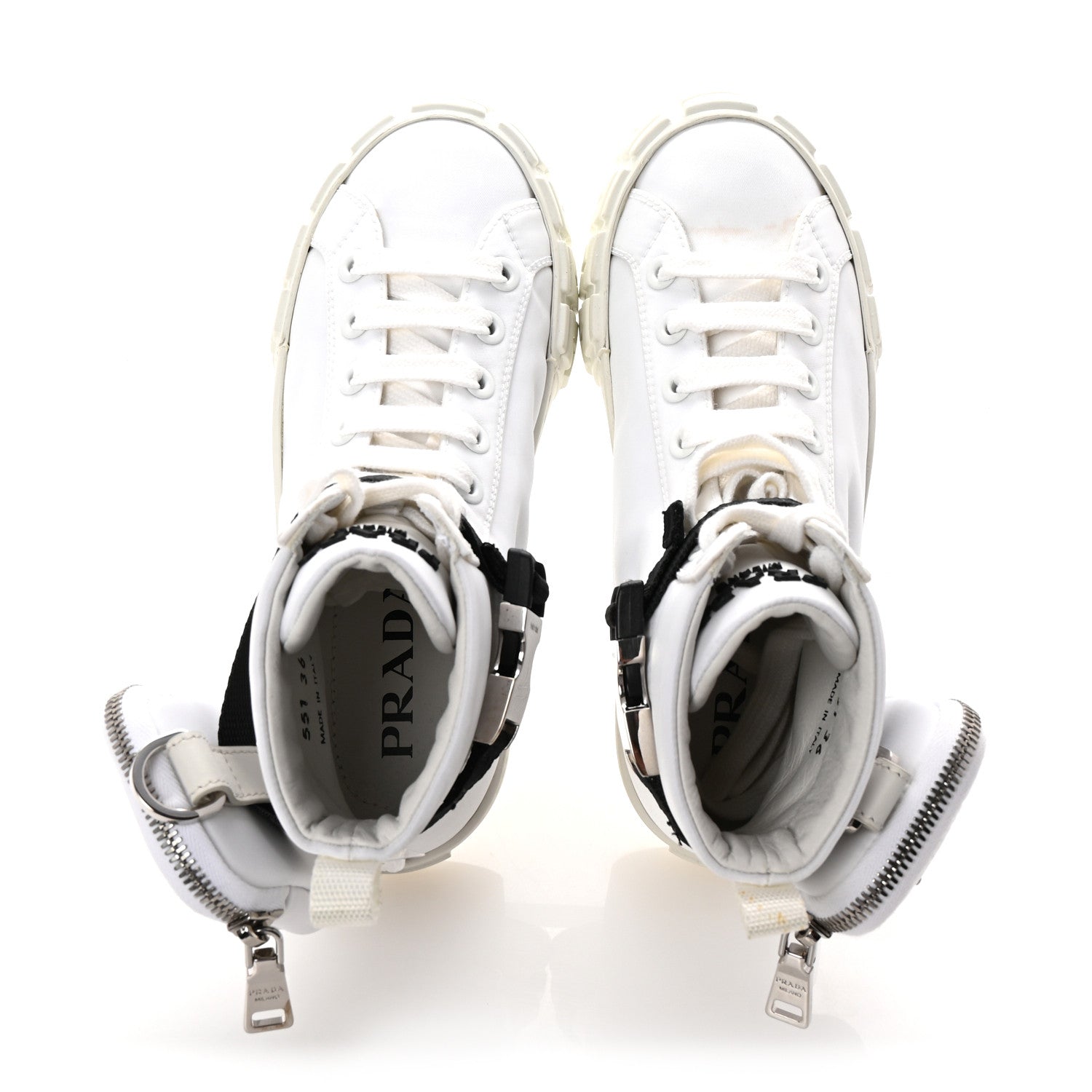 PRADA RE-NYLON GABARDINE TRIANGLE LOGO DOUBLE WHEEL SNEAKERS WHITE