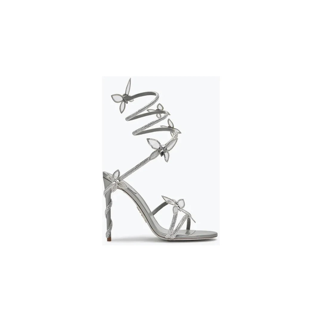 René Caovilla Margot Champagne Sandal With Butterflies 105 - Silver