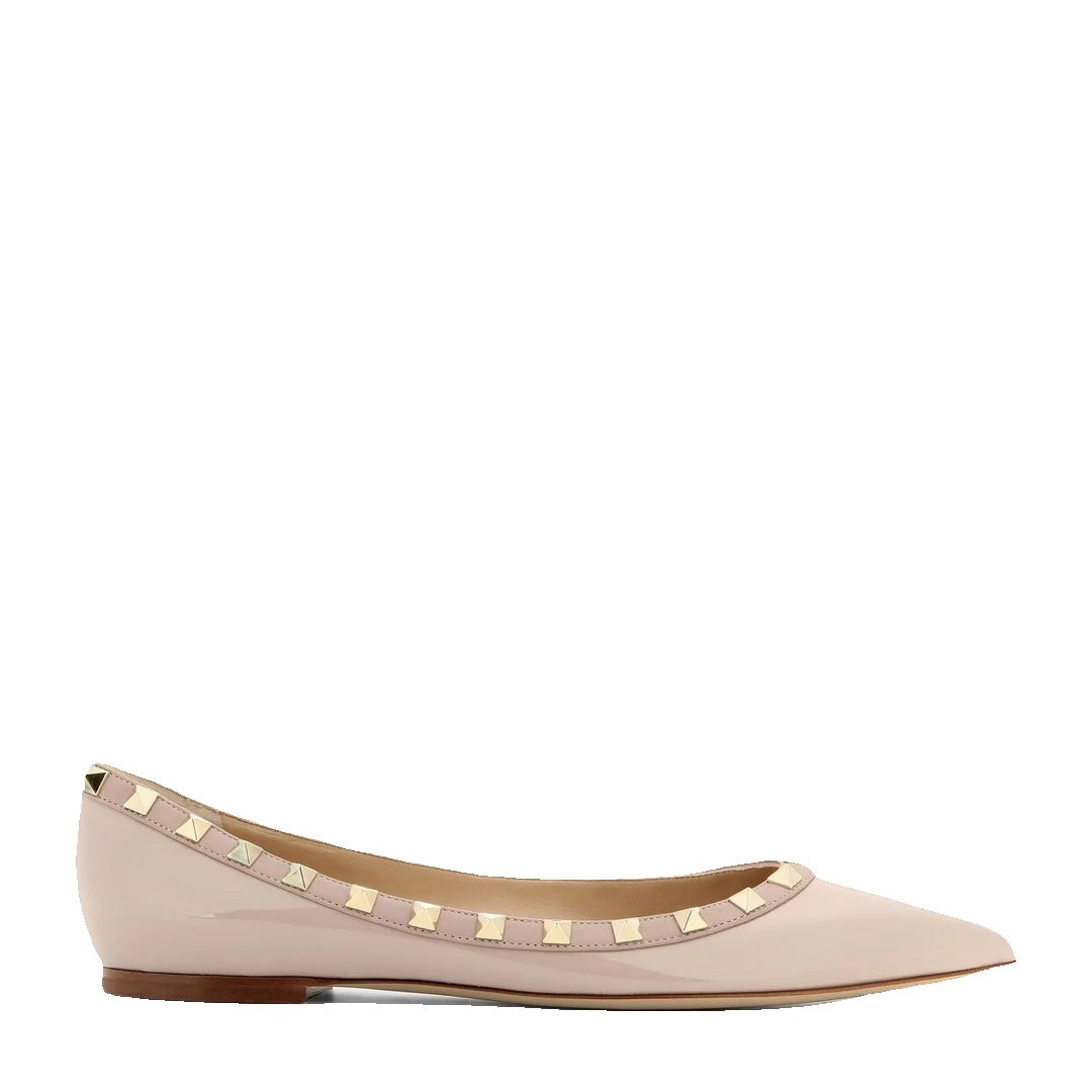 Valentino Garavani Tan-Go Patent Leather Ballet Flats - Nude/Beige