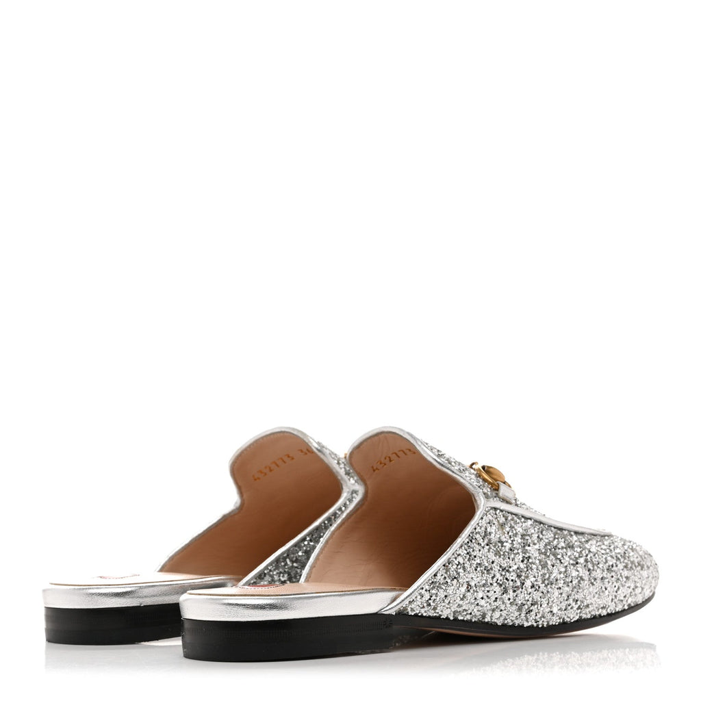 GUCCI GLITTER PRINCETOWN SLIPPERS SILVER