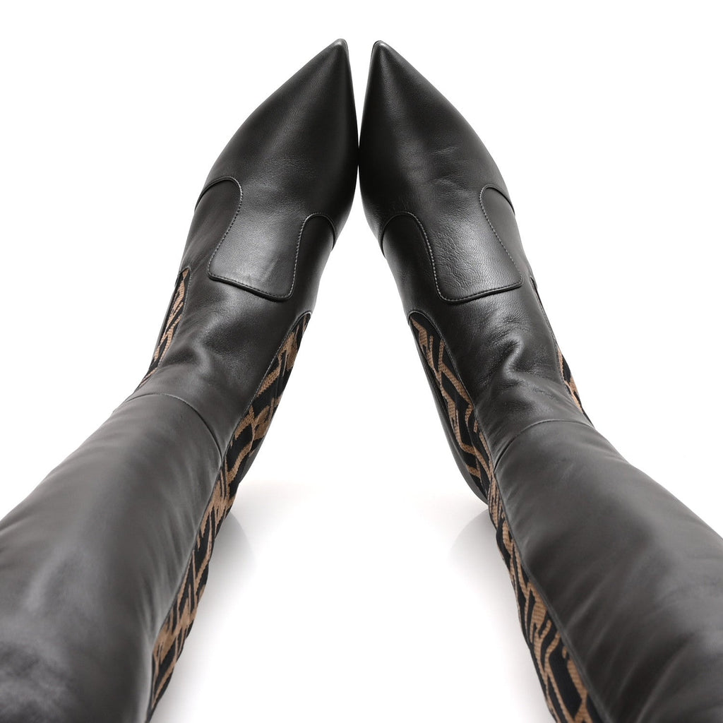 FENDI FF ROCKOKO NAPPA MICROFIBER THIGH HIGH BOOT EBANO TOBACCO