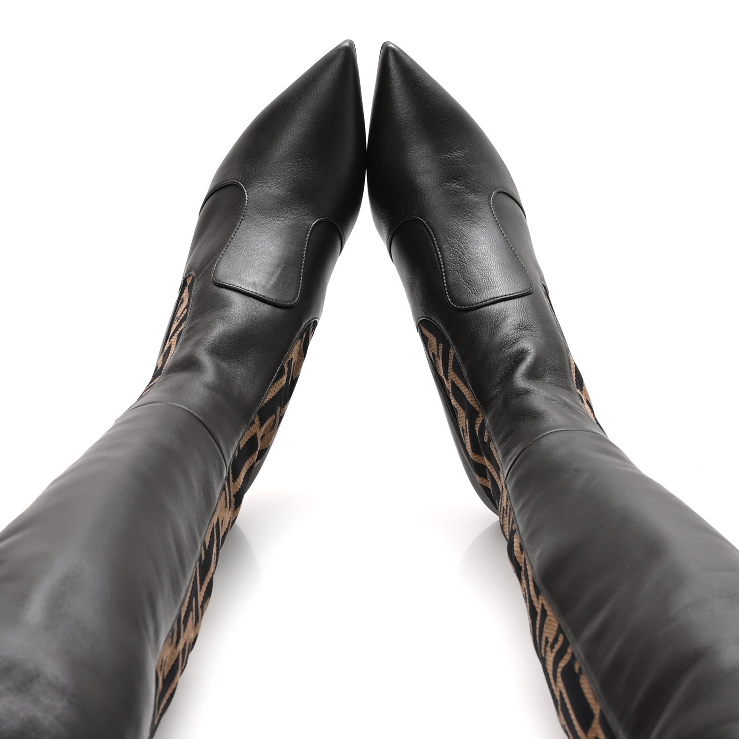 FENDI FF ROCKOKO NAPPA MICROFIBER THIGH HIGH BOOT EBANO TOBACCO