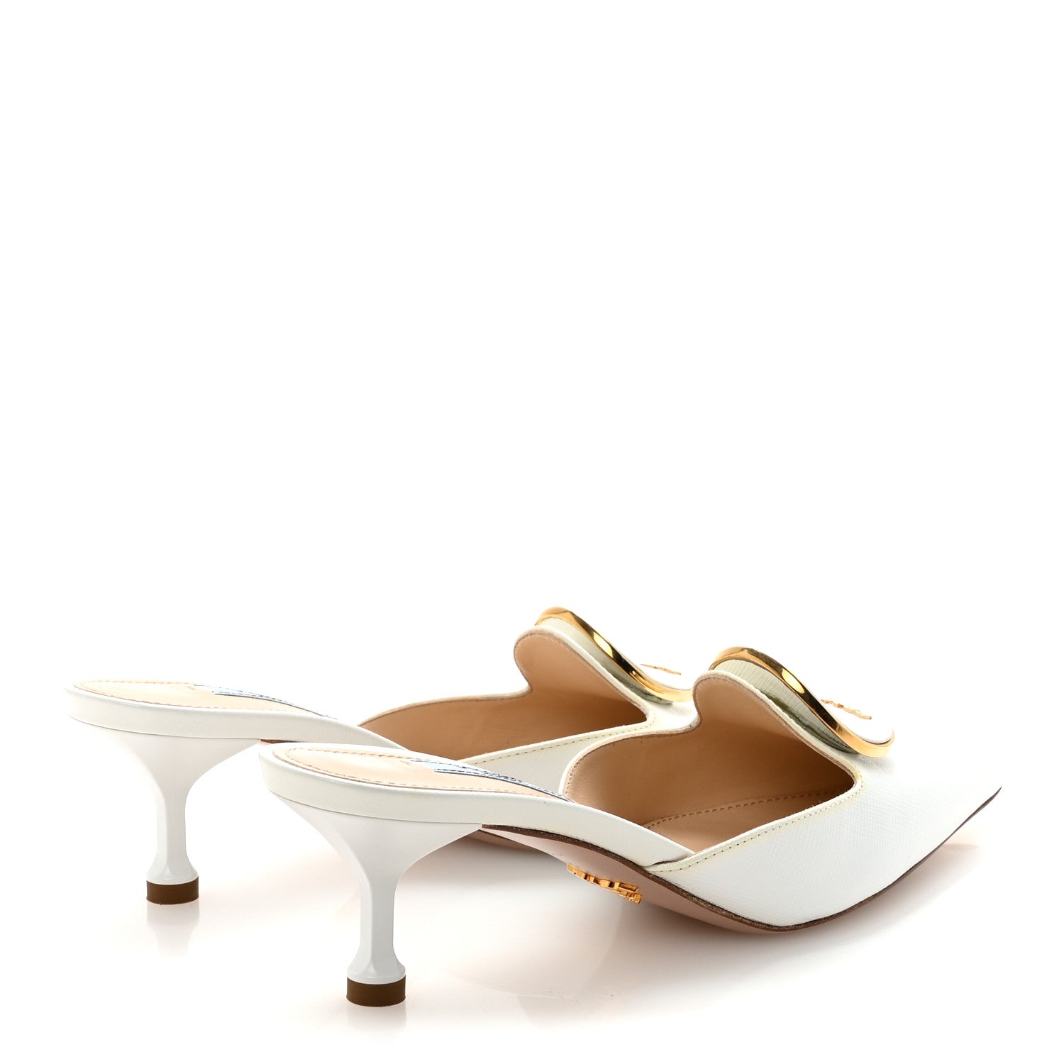 PRADA SAFFIANO LOGO POINTED TOE MULES WHITE
