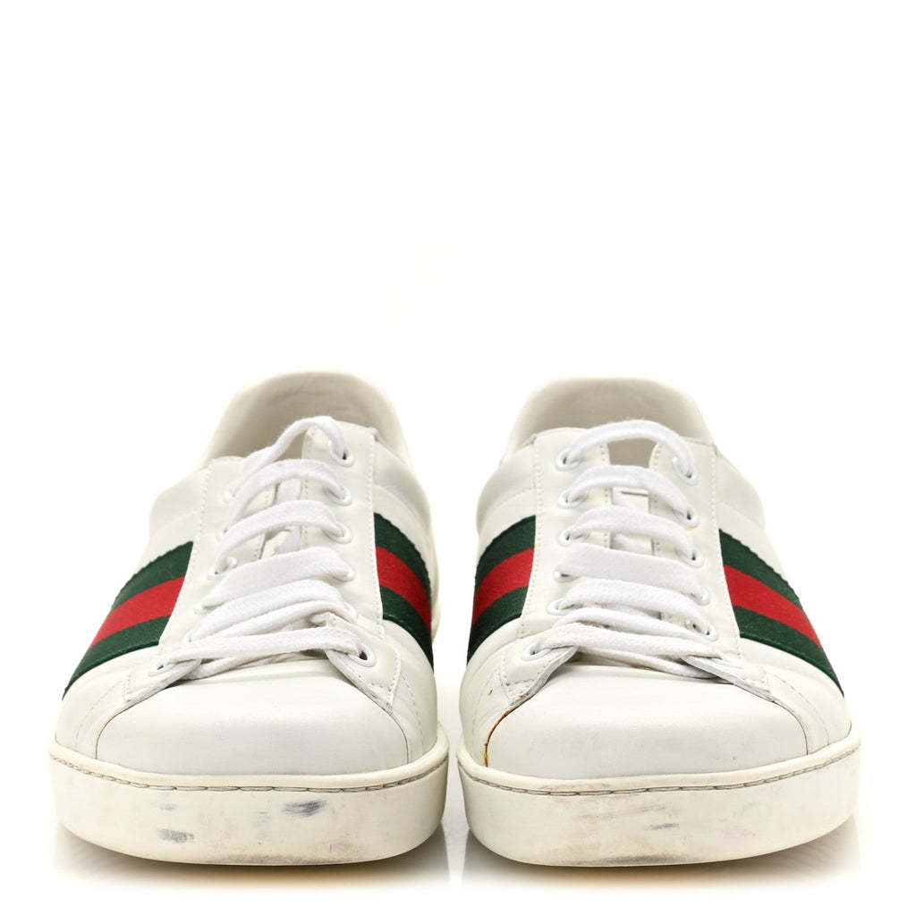 GUCCI CALFSKIN CROCODILE WEB ACE SNEAKERS WHITE GREEN