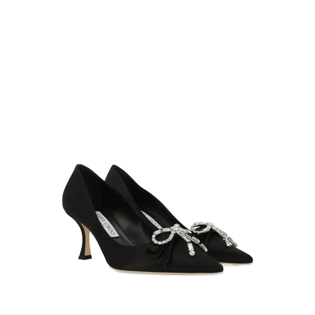 Jimmy Choo Auria Crystal-Embellished Bow-Detail Heeled Pumps - Black