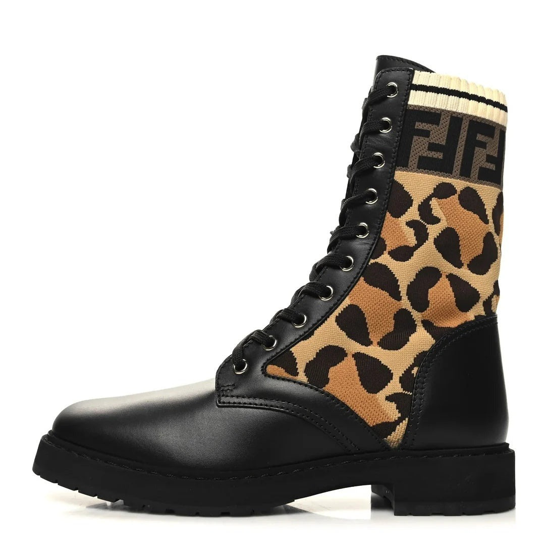 Fendi Calfskin FF Rockoko Biker Boot Black - Leopard