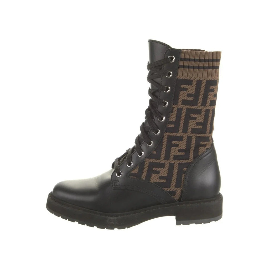 Fendi Filo FF Suede Combat Boots - Brown/Black