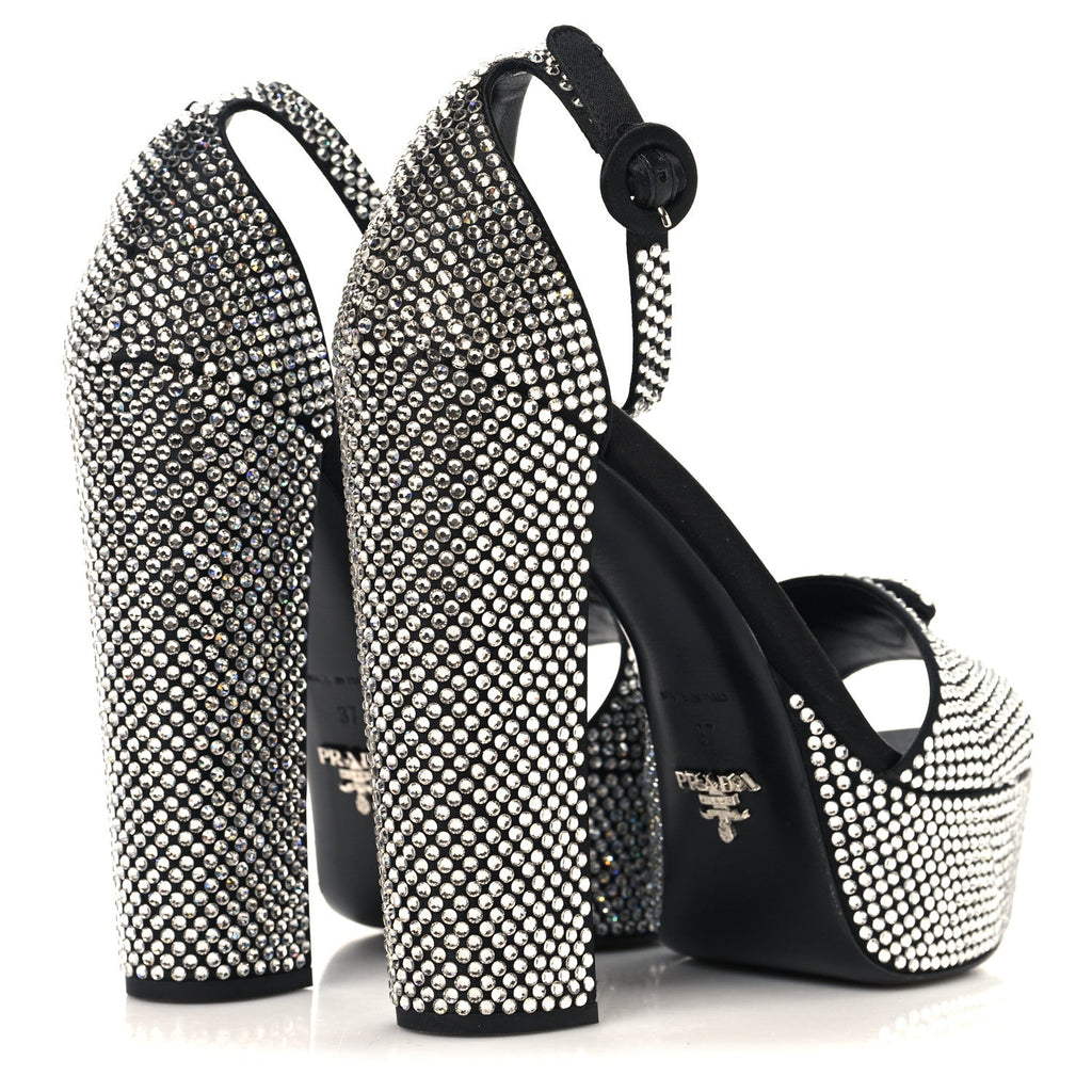 PRADA SATIN CRYSTAL TRIANGLE LOGO PLATFORM SANDALS CRISTAL YELLOW
