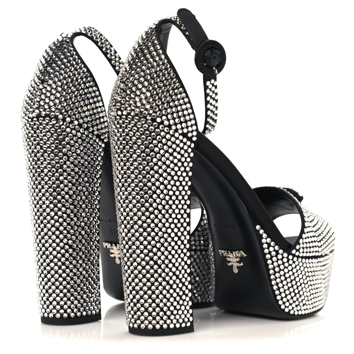 PRADA SATIN CRYSTAL TRIANGLE LOGO PLATFORM SANDALS CRISTAL YELLOW