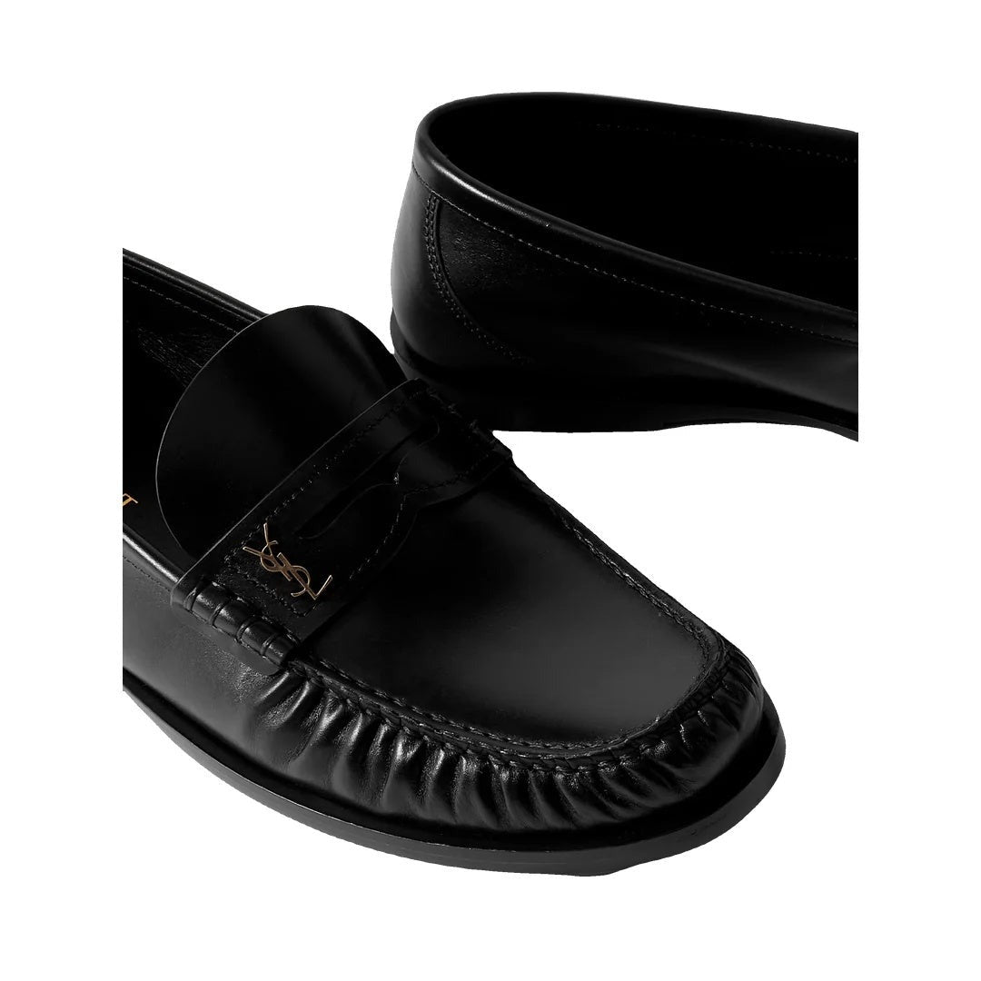 Saint Laurent Pointed-Toe Leather Loafers - Black