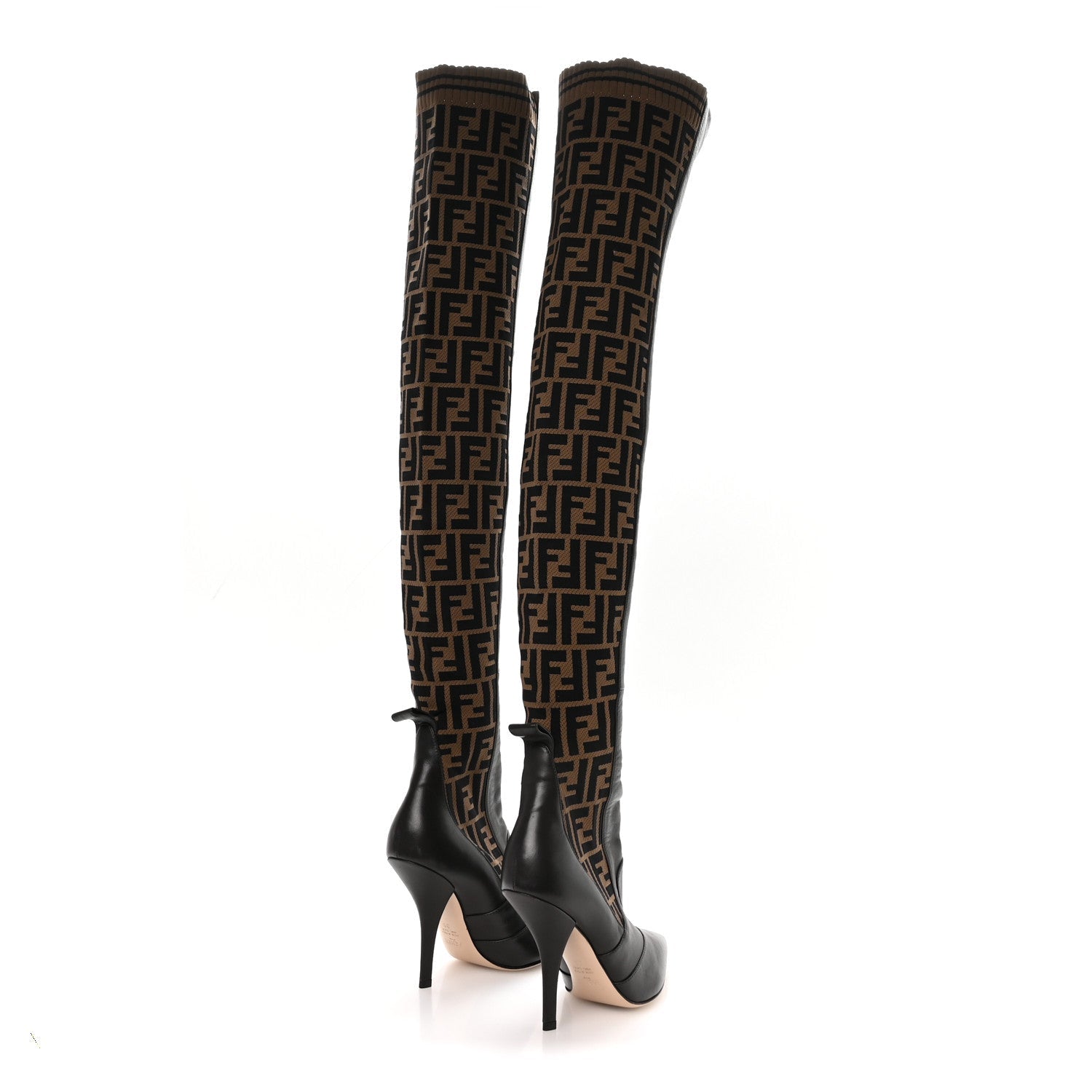FENDI FF ROCKOKO NAPPA MICROFIBER THIGH HIGH BOOT EBANO TOBACCO