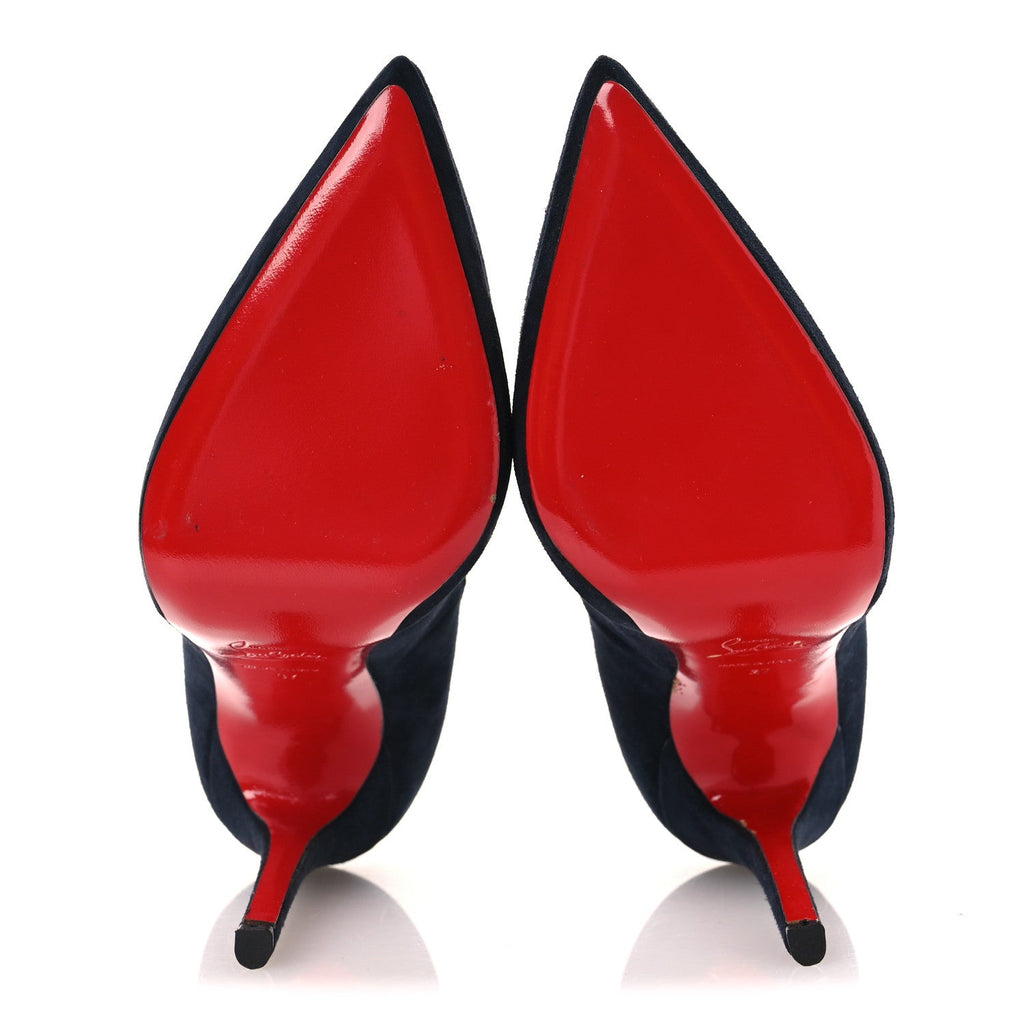 CHRISTIAN LOUBOUTIN 85MM SPORTY KATE SUEDE SOLE PUMPS NAVY