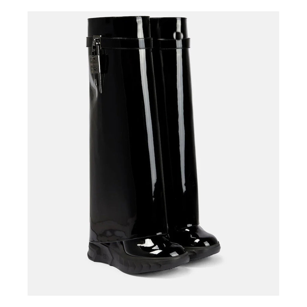 Givenchy Shark Lock Boots in Leather - Black Patent