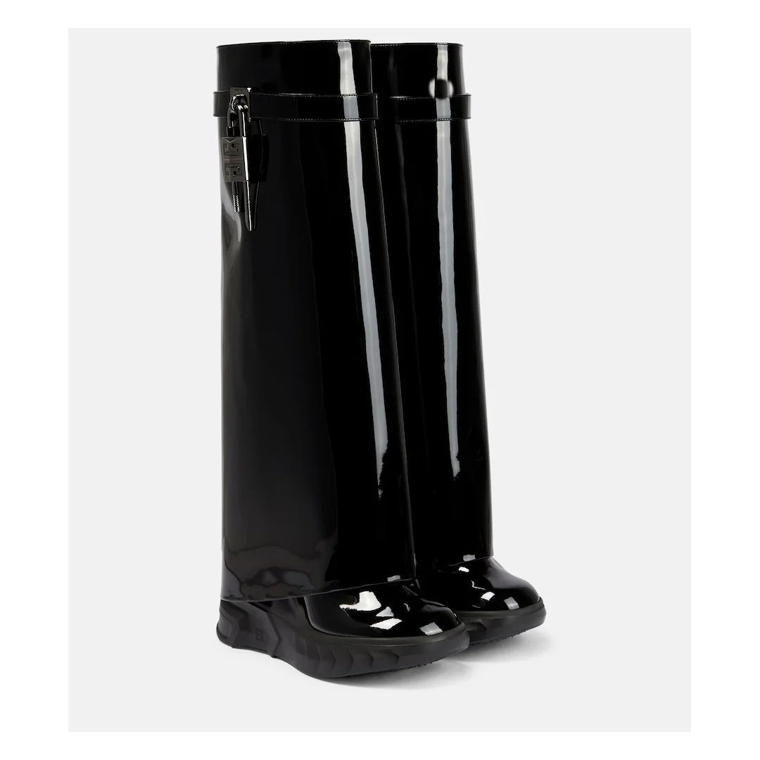 Givenchy Shark Lock Boots in Leather - Black Patent