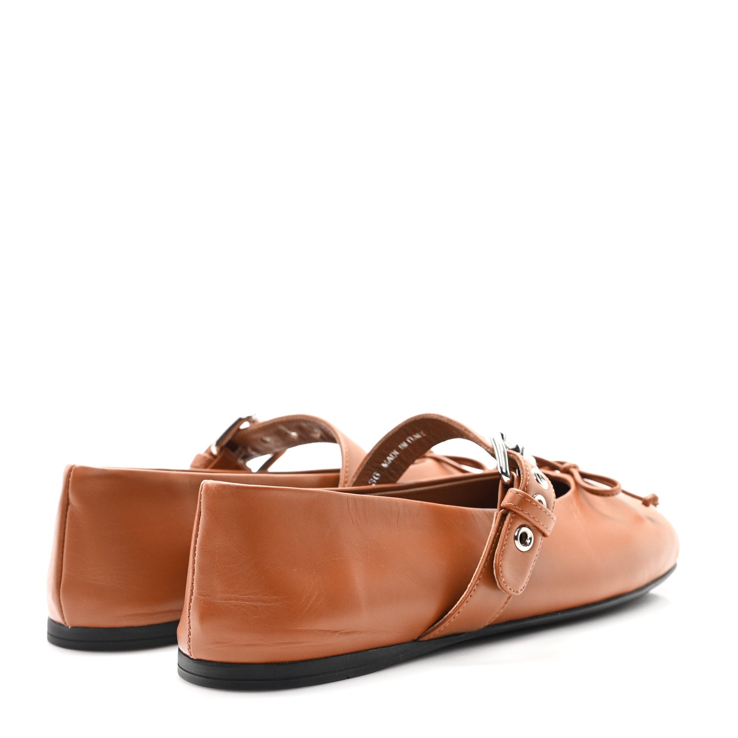 MIU MIU CALFSKIN MARY JANE BALLERINA FLAT COGNAC
