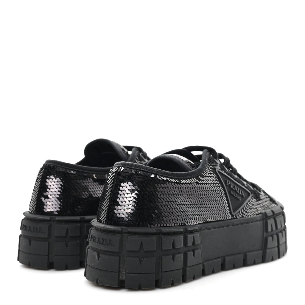 PRADA RE-NYLON GABARDINE TRIANGLE LOGO DOUBLE WHEEL SNEAKERS BLACK