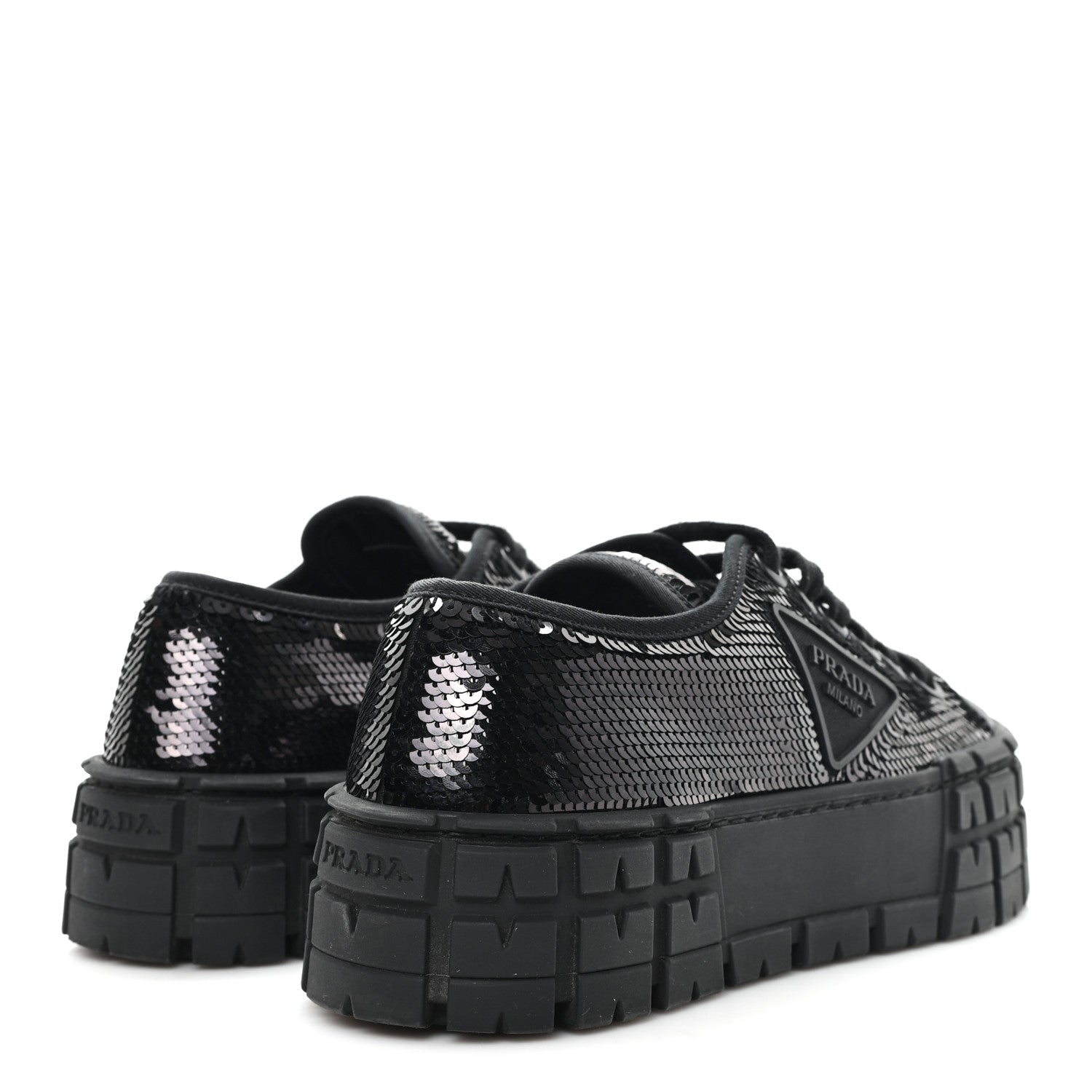 PRADA RE-NYLON GABARDINE TRIANGLE LOGO DOUBLE WHEEL SNEAKERS BLACK