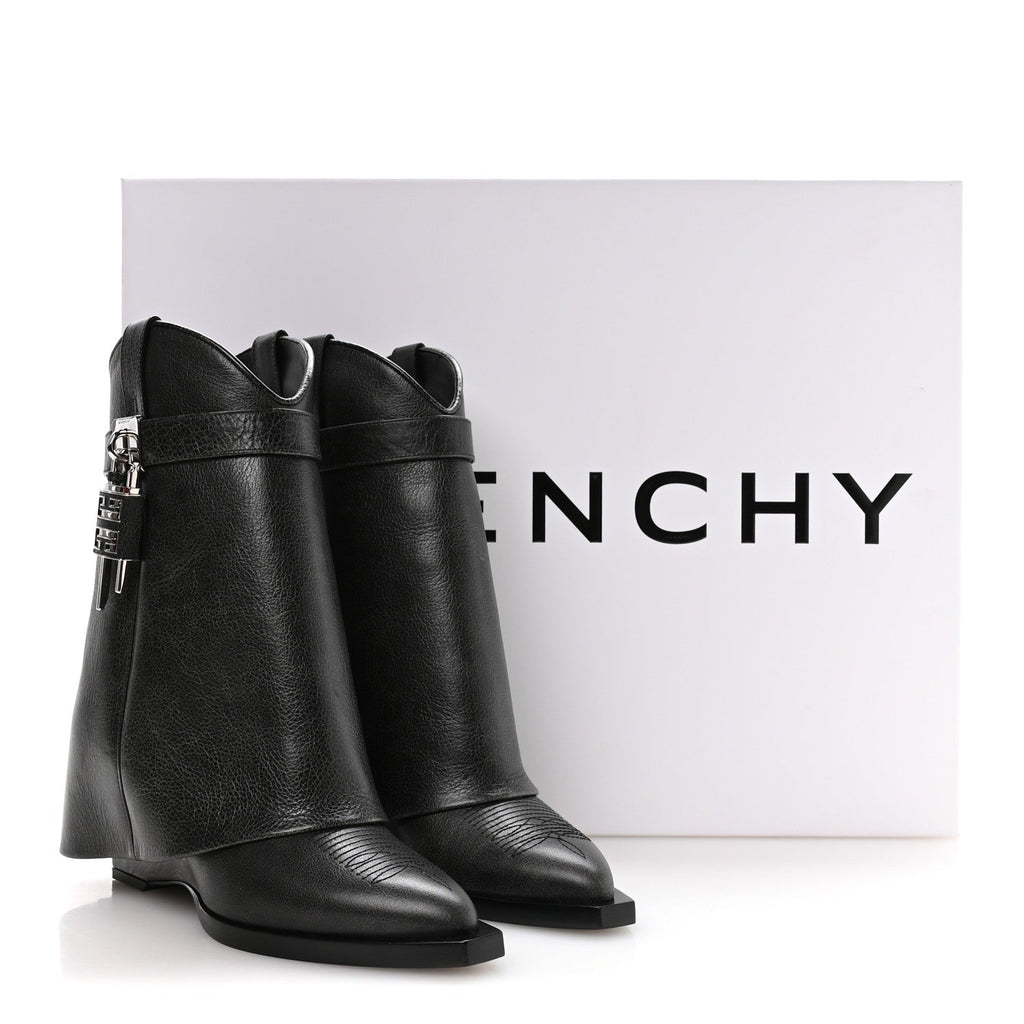 GIVENCHY AGED CALFSKIN COWBOY SHARK LOCK HIGH BOOT BLACK