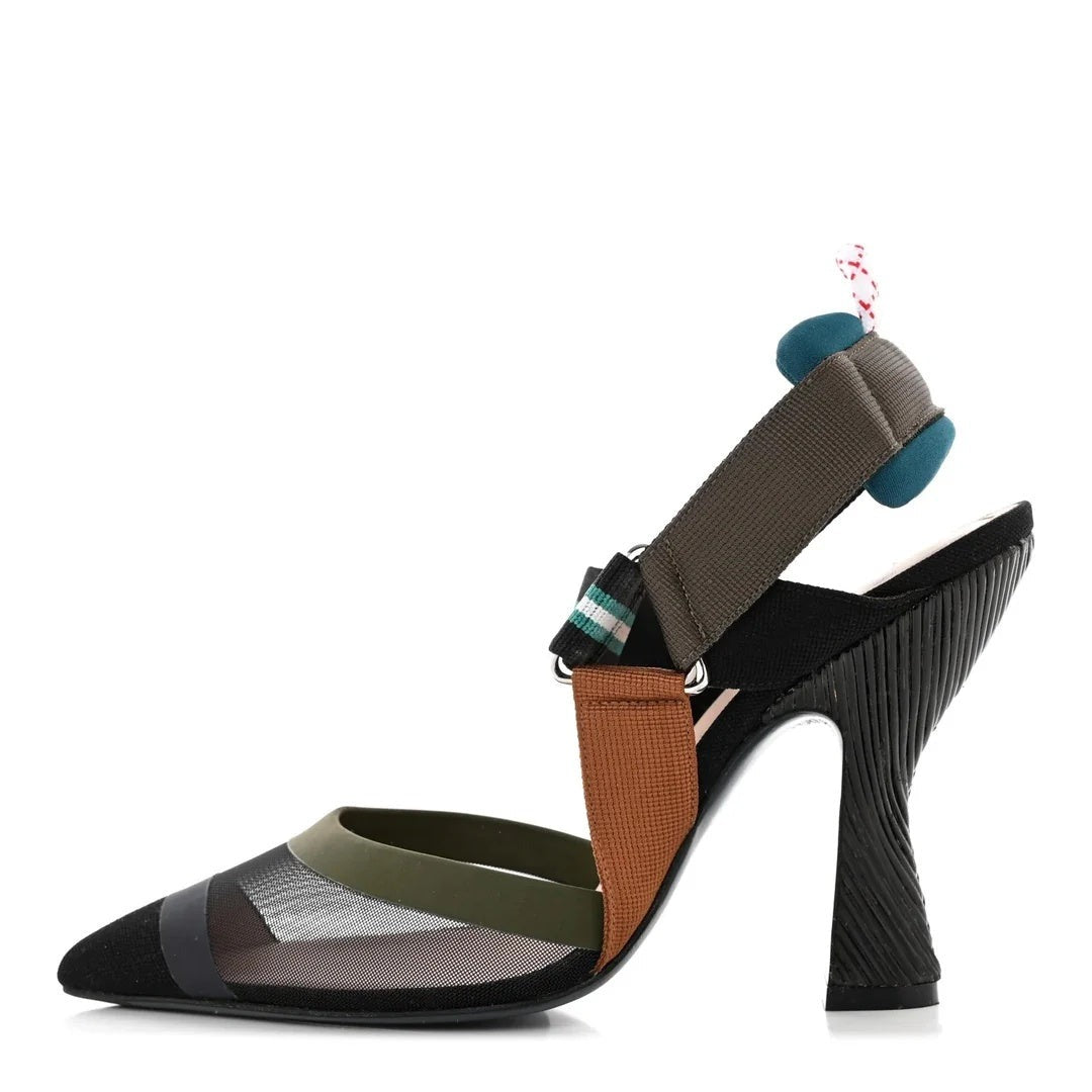 Fendi FF Technical Mesh Colibri Low Heel Ankle Boot Black - Multicolor/Brown
