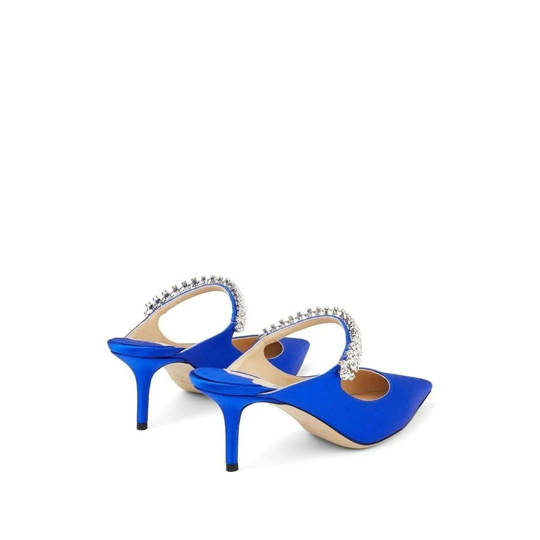 Jimmy Choo Bing 65 Suede Crystal Mules - Royal Blue Satin