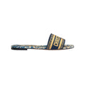 Christian Dior Dway Embroidered Flat Slide Sandals Camel Canvas - Blue/Yellow